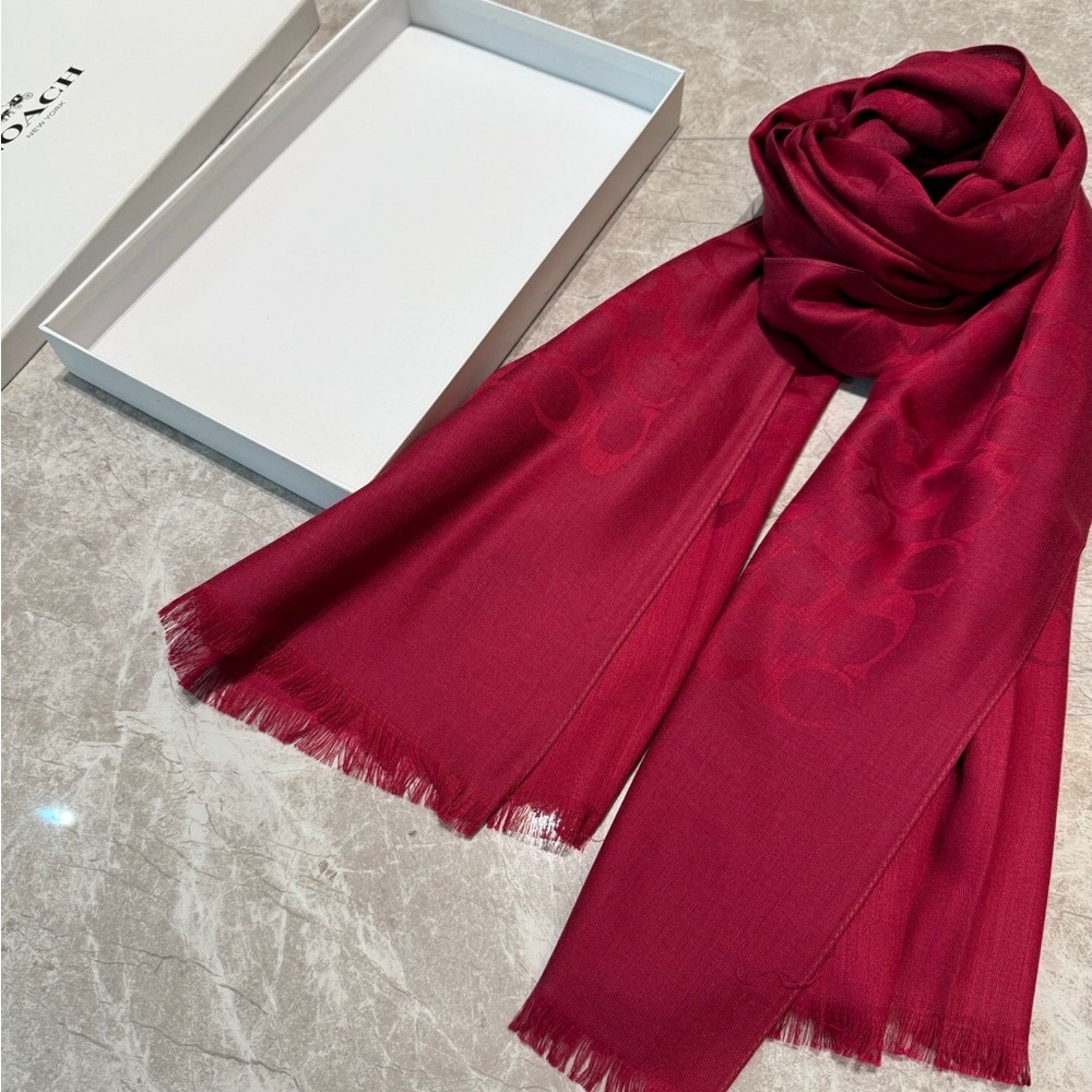 Coach Burgundy Signature Modal-Silk Scarf
